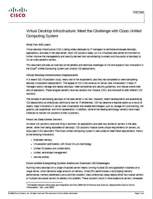 Infrastructure de bureau virtuelle : Surmontez les défis avec le système informatique unifié de Cisco