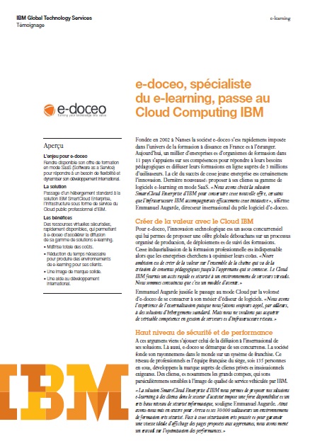 E-doceo, spécialiste du e-learning, passe au Cloud Computing IBM