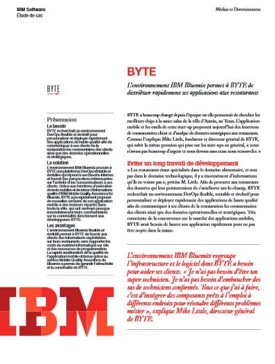 L’environnement IBM Bluemix permet à BYTE de distribuer rapidement ses applications aux restaurants