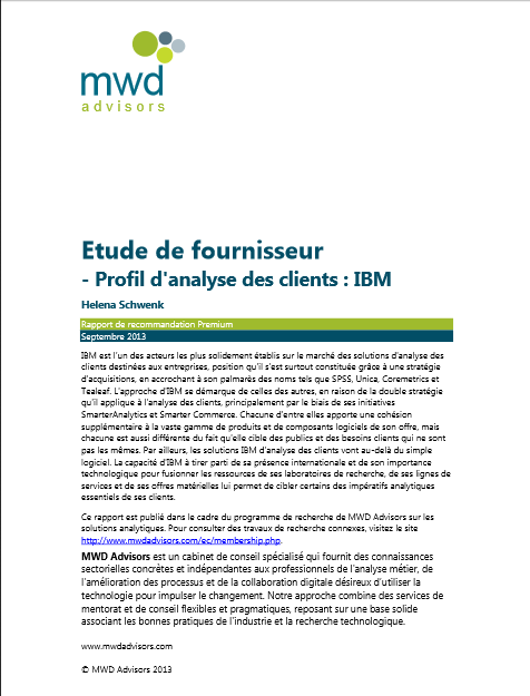MWD Advisors – Etude de fournisseur – Profil d’analyse des clients : IBM