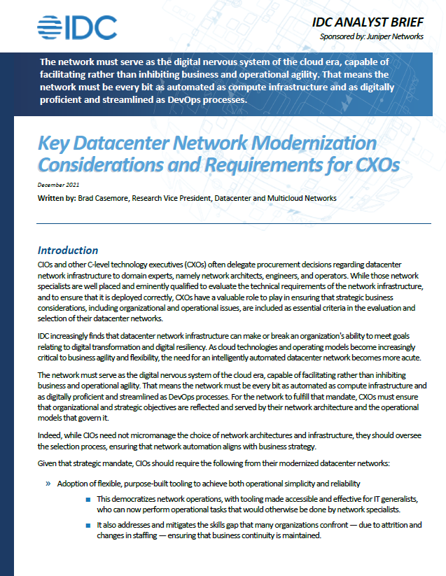 Considérations et exigences clés en matière de modernisation du réseau du centre de données pour les CXO
