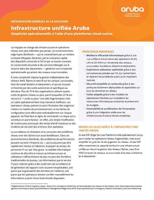 Infrastructure unifiée Aruba : simplicité opérationnelle à l’aide d’une plateforme cloud-native